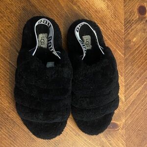 UGG Black Plush Slide Slippers